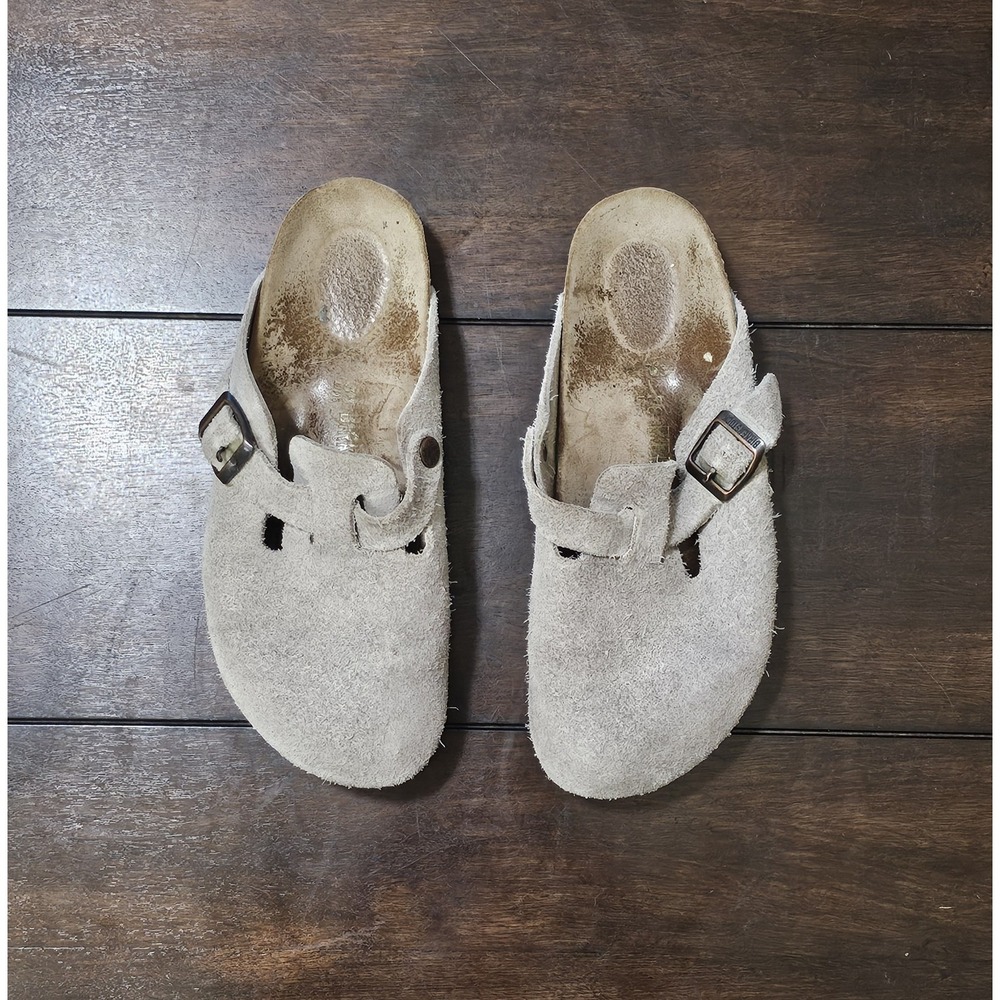 Birkenstock Boston Gray Suede Leather Buckle Women's Adjustable Strap Clog - Picture 3 of 8